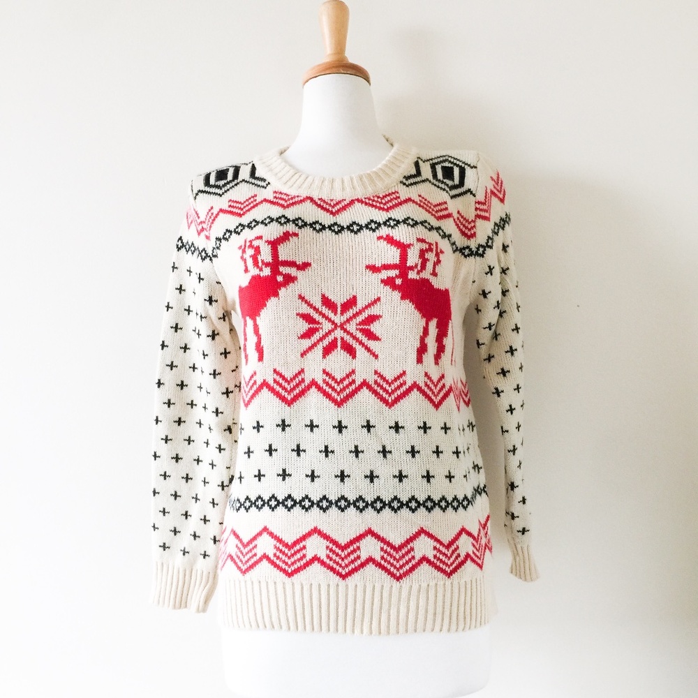 Vintage cream and red deer sweater